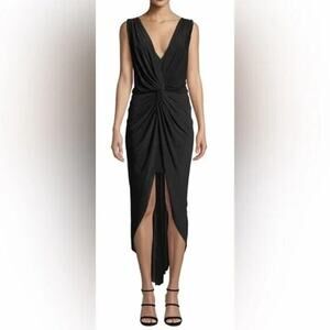 1111 NWT MISA Los Angeles Womens Leza Knot Front Hi-low Dress Dark Blue Large